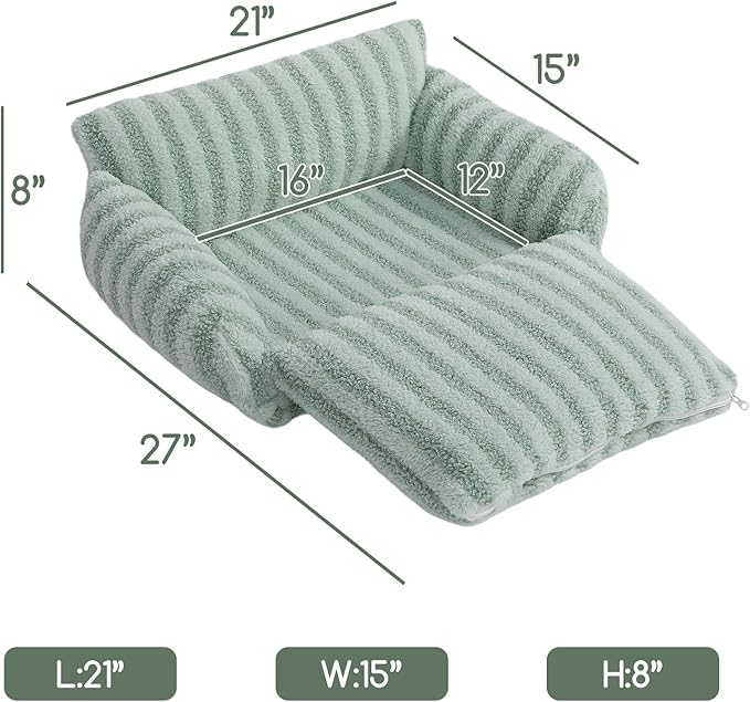 Hollypet Cat Bed Fluffy Plush Mutifuctional Double-Layer Soft Pet Couch Orthopedic Sofa Nest Beds for Small Cats and Dogs, Light Green (21x15x8 inch)