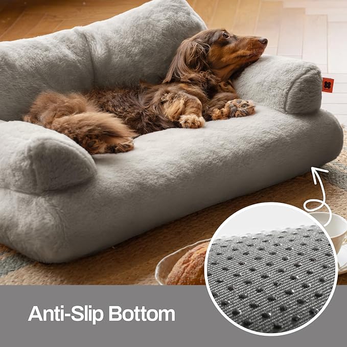 MEWOOFUN Cat Bed for Indoor Cats, Washable Dog Beds for Small Dogs & Cats with Removable Cover, Fluffy Cat Couch with Non-Slip Bottom (Grey, 26.0" L X 19.0" W X 13.0" Th)