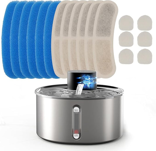 No Pump Cat Water Fountain Stainless Steel, 6 Pack Filter