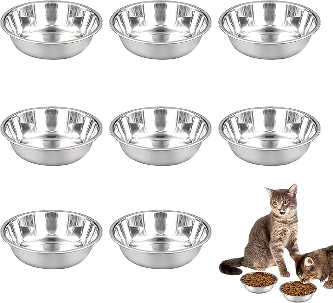 8pcs Stainless Steel Cat Bowls for Indoor Cats, 5.6" Metal Puppy Bowls Small Dog Water Bowl, 13 OZ Kitten Food Bowl Shallow Pet Bowls, Easy to Clean Cat Dishes for Food and Water