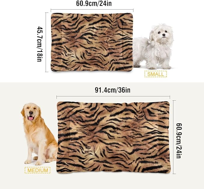 Pet Bed Tiger Print Dog Bed Mat Absorbing Non Slip Pad Pet Sleeping Mat for Small, Medium, and Large Dogs Puppy Cat 36 in x 24 in