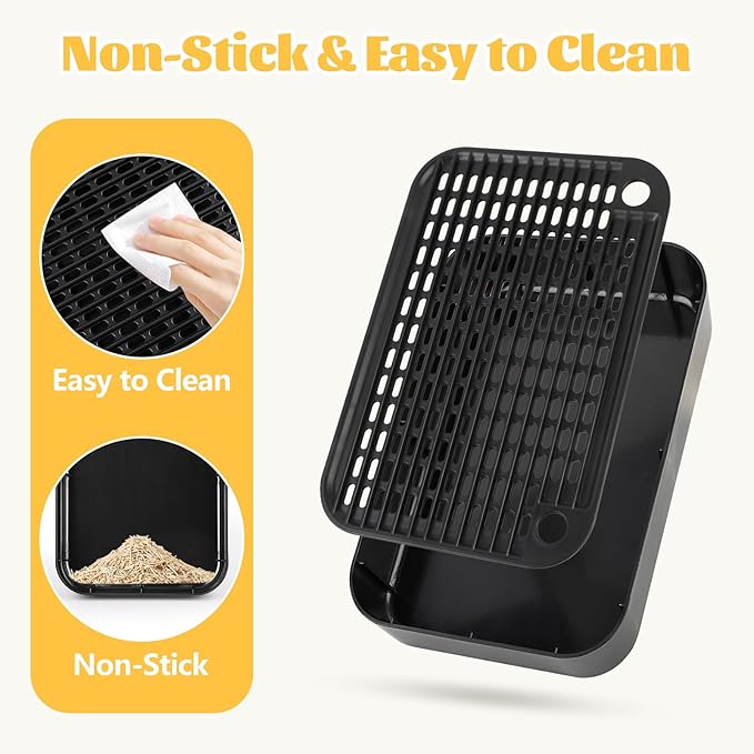 Litter Box Step, Cat Step/Ramp/Catcher with Filter Function, Easy to Clean, Ideal for Kitten & Elderly Cats (Black)