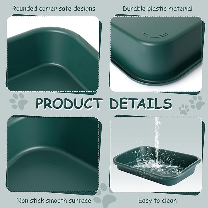 3 Pcs Large Cat Litter Box, Low Entry Senior Cat Litter Box Open Top Pet Litter Boxes Tray for Big Older Cats Kitten Sick Frail or Disabled Cat, 23.2" L x 16.5" W (Green)