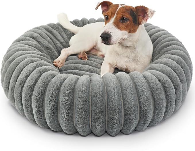Dog Beds Small Sized Dog Washable Calming Anti-Anxiety Donut Puppy Bed for Small Dogs and Cats,Cozy Soft Anti-Slip Round Large Cat Bed 23 Inch Fits up to 25 lbs Pets,Warm Grey