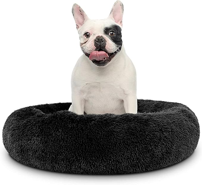 Cat Beds for Indoor Cats - Cat Bed Washable 20/24 inches, Dog Beds for Small Medium Dogs, Anti Anxiety Round Fluffy Plush Faux Fur Cat Bed, Thick Bottom (Dark, Medium)