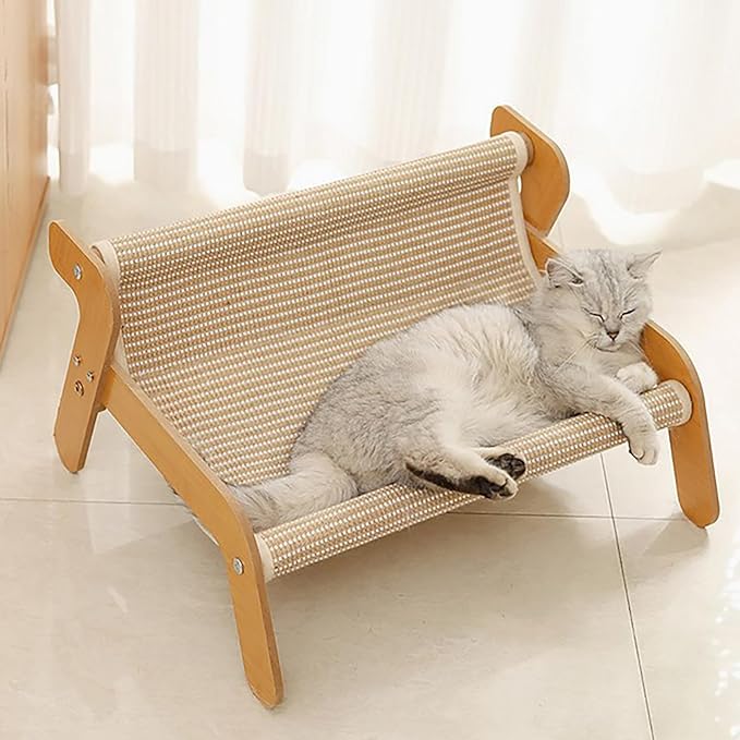 The Claw Lounge, Cat Sisal Chair, 2 in 1 Cats Hammock Lounge, Wear-Resistant Scratching Pad Lounge Chair, Cat-Friendly Summer Breathable Fabric for Indoor Cats (Linen)