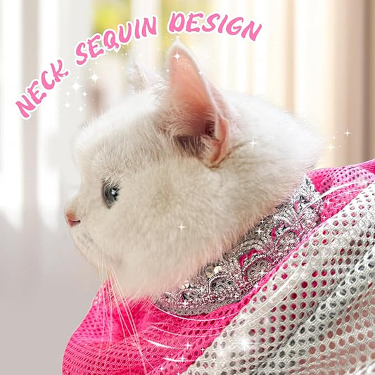 Cinf Cat Bathing Bag, Breathable Mesh Anti Scratch Adjustable Cat Grooming Bag for Nail Trimming, Bathing Soft Cat Washing Bag(Pink) M