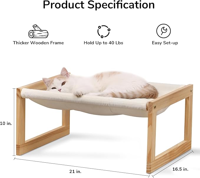 FUKUMARU Cat Bed with Removable Cover, Plush Velvet Couch for Indoor Cats, Wooden Feline Hammock, 21 x 16.5 Inch Kitten Sofa, Suitable for Kitty, Dog, Bunny and Small Animal, White