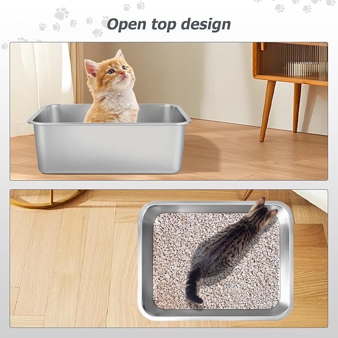 Stainless Steel Cat Litter Box - Metal High Sided Cat Pan, Large Stainless Steel Box, Indoor Litter Tray, Non Stick, No Smell, Easy-Clean Design for Hygienic Pet Care – Large Size for All Cats