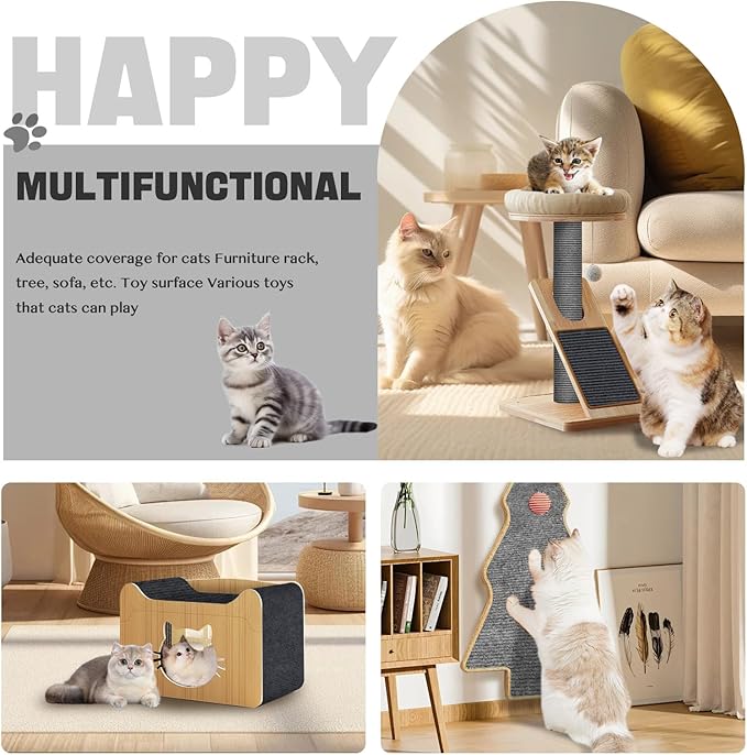 118"x15.8" Cat Climbing Wall Furniture Protector Carpet Mat, Cat Scratch Couch Furniture Protector, Adhesive Scratching Pad for DIY Cat Tree Shelf Couch Corner Post Replacement (Black)