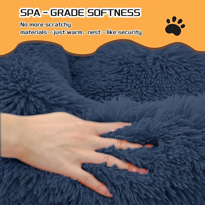 Comfort Donut Dog Bed - Ultra-Soft Pet Bed with Neck Support, 3 Sizes (Machine Washable) for Small/Medium/Large Dogs & Cats (Gray, 24''Lx24''Wx8''Th)