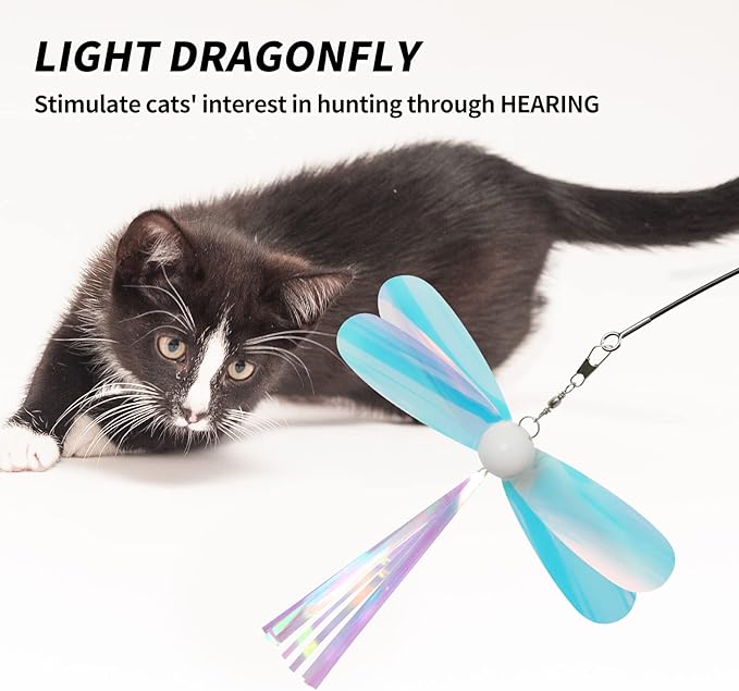 uahpet Natural Feather Cat Toys for Indoor Cats Retractable Kitten Wand 60inch Safe Hunting Distance Interactive Toys for Kittens