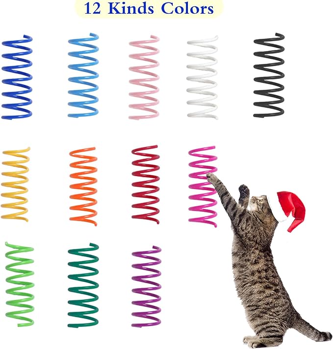 24PCS 12Colors Cat Spring Toys for Indoor Cats, Interactive Coil Springs for Self Play, Durable Heavy Plastic Cat Spiral Spring, Hunting, Biting, Swatting Creative Kitten Toy.