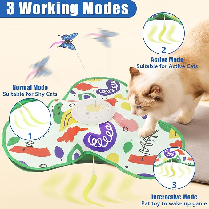 Interactive Cat Toy, Automatic Kitten Toys for Indoor Cats, Hide and Seek Cat Toy Kitten Wand Toy Cat Exercise Toys with Motion Activated, Moving Feather, Chirping