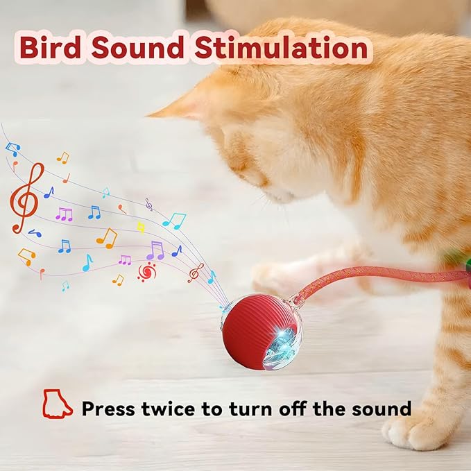 Interactive Cat Toys for Indoor Cats, Automatic Cat Toy with Elastic Mesh Tail, Electric Rolling Ball on Carpet, Chirping and Motion Activate Cat (Pink)