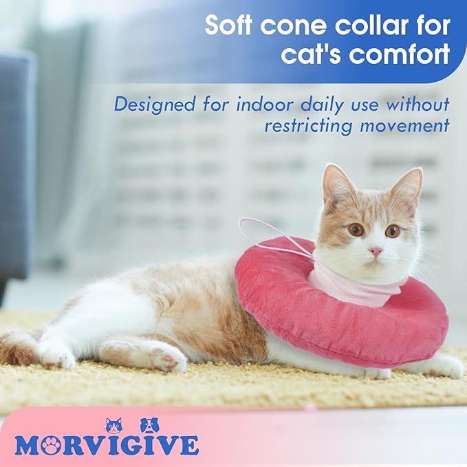 Anti-Lick Recovery Cone for Cats, Adjustable Soft Elizabethan Collar After Surgery, Easy on & Off with Drawstring Buckle, Eat & Drink Normally, Mashable Washable Pet Cone, Pink Large