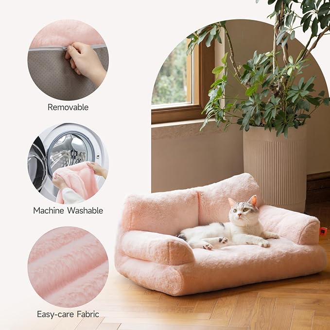 MEWOOFUN Cat Bed for Indoor Cats, Washable Dog Beds for Small Dogs & Cats with Removable Cover, Fluffy Cat Couch with Non-Slip Bottom (Pink, 26.0" L X 19.0" W X 13.0" Th)