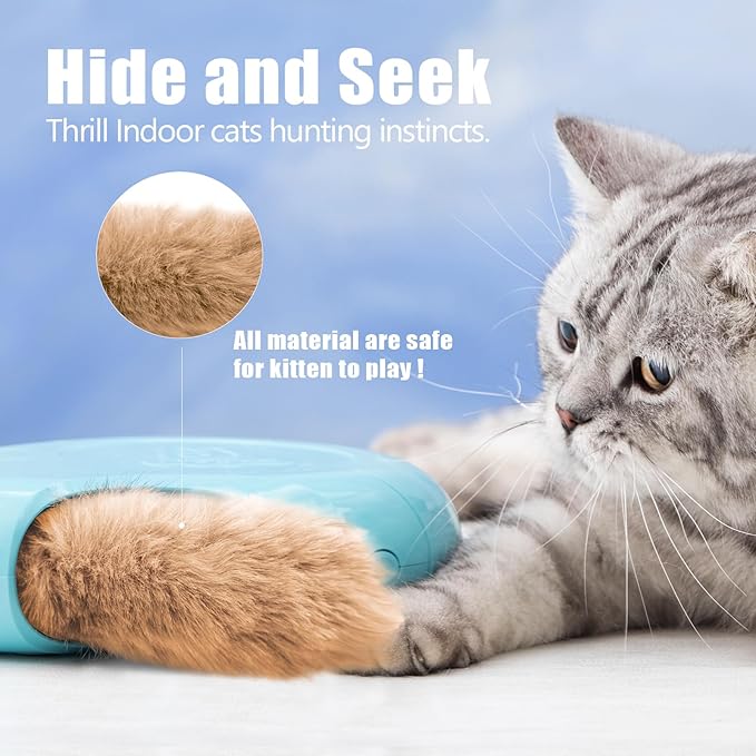 Migipaws Cat Toys,Interactive Fluffy Ball,Squeak Hide and Seek in a Mice Hole,Smart Kitten Teaser,Automatic Timer On Off, Plush Fur Tail Refill