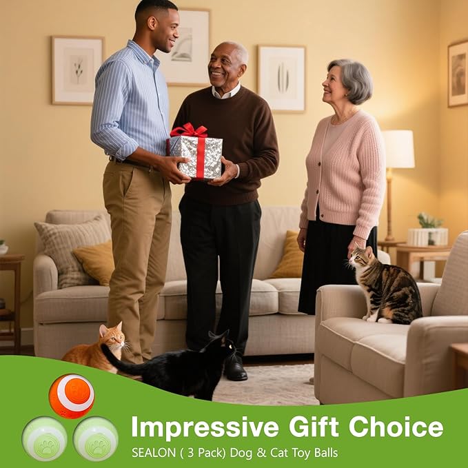 SEALON Electric Interactive Dog & Cat Toy Ball(3 Pack) Indoor Cat Play Ball, Suitable for Cats Over 6 Months for Exercise, Weight Loss, and Fun