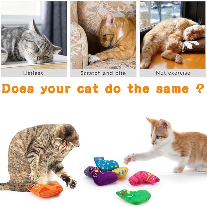 AWOOF Catnip Toys for Indoor Cats, Natural Catnip Cat Toys Kitten Toys - 8 PCS Fish Cat Toys Set for Boredom