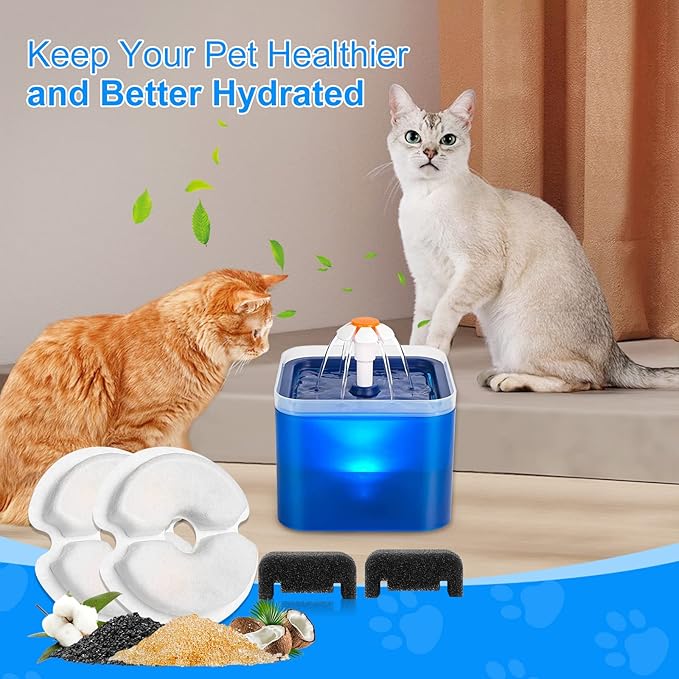 Cat Water Fountain Filter, 10 Pack Replacement & 10 Pack Pre-Filter Sponges, Fit for 67oz/2L & 84oz/2.5L Automatic Cat Pet Dog Fountain