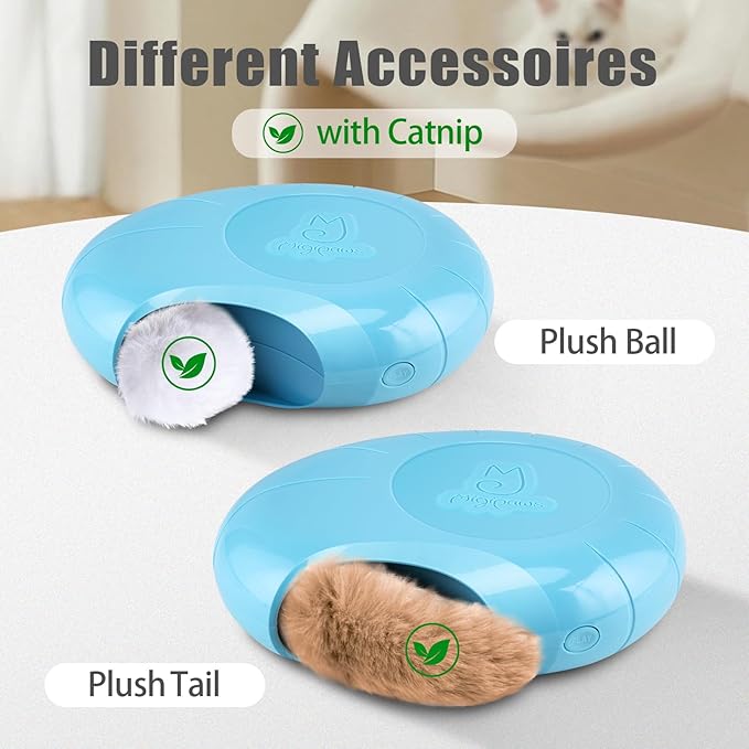 Migipaws Cat Toys,Interactive Fluffy Ball,Squeak Hide and Seek in a Mice Hole,Smart Kitten Teaser,Automatic Timer On Off, Plush Fur Tail Refill