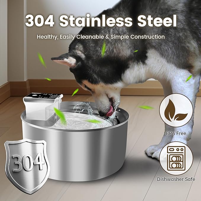 Meill Cat Water Fountain Stainless Steel, 236oz/7L Large Capacity Battery Operated Pet Water Fountain Indoor, Cordless Automatic Cat Water Dispenser for Drinking, Suitable for Large Dogs and Cats