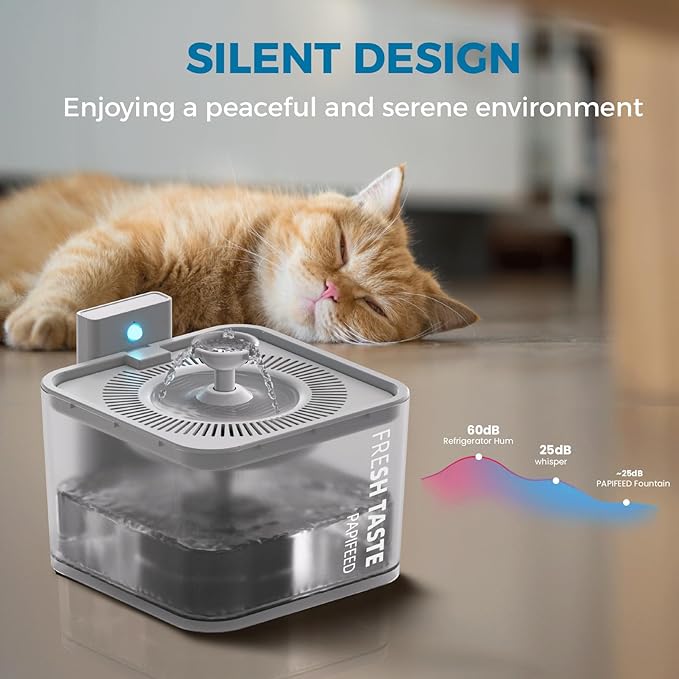 PAPIFEED Wireless Cat Water Fountain, 106oz/3L Battery Operated Pet Water Fountain Cordless for Cats Indoor, Automatic Cat Drinking Dispenser with Motion Sensor, Leak-Proof Silicone Pad Included White