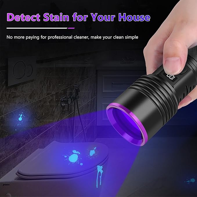 WINDFIRE UV Flashlight 365nm Black Light, Rechargeable Blacklight Flashlights with LCD Display, Powerful Ultraviolet Lights for Pet Urine Detection, Scorpions, Resin Curing, Uranium Glass, AC Leak