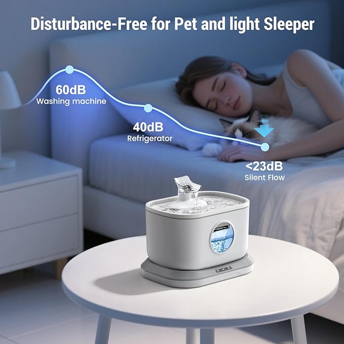 Cordless Cat Water Fountain, 2.6L/88oz Water Fountains for Cats Indoor, Wireless Pump Auto Shut-Off Radar Sensor Automatic Water Dispenser Battery Operated Pet Drinking + 2 * 7-Layer Large Filters