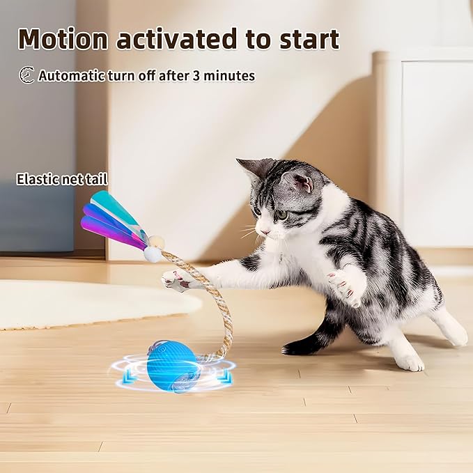 Interactive Cat Toy Ball for Indoor Cats, Fast Self Rolling on Carpet, Automatic, Blue