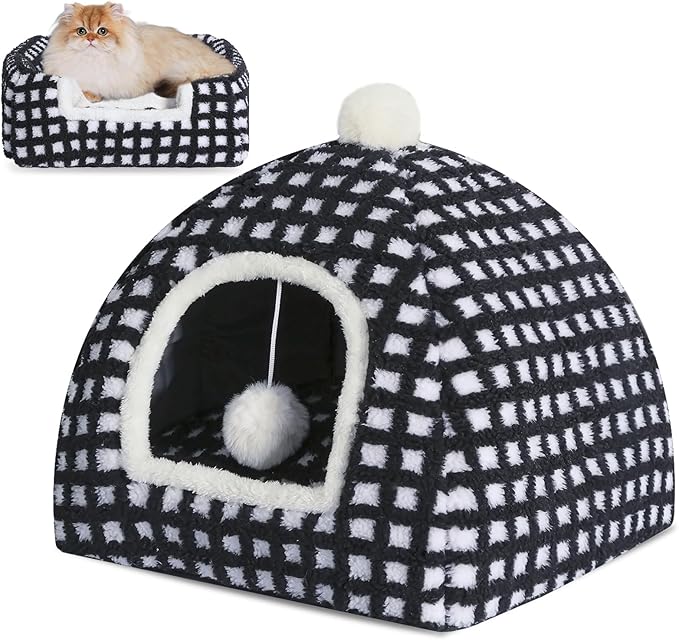 Cat Bed Cave for Indoor, Suitable for Cat Dome Bed, Hideaway Bed for Indoor Cats with Removable Mattress for Kittens.Cat Tent House for Dual Use (17"x17")