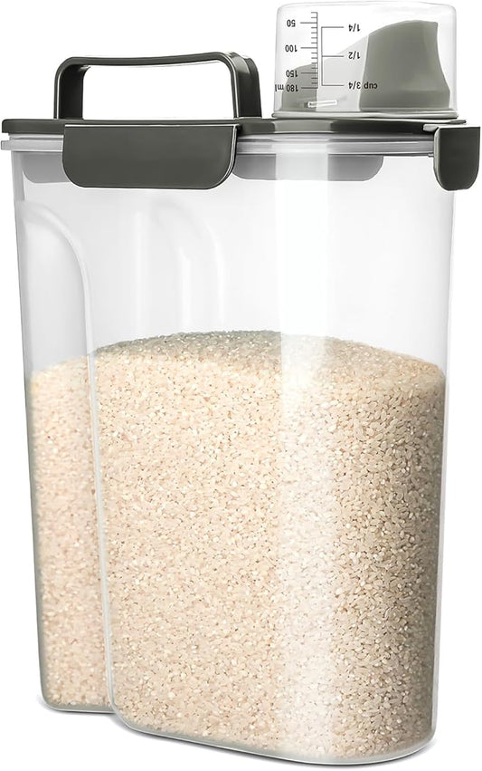 Rice Storage Container, 5 to 10lb Dry Food Airtight Dispenser, Pet Dog Cat Food Canister, BPA Free Clear Plastic Kitchen and Pantry Organization Bin for Oatmeal, Grain, Cereal, Pasta, Flour