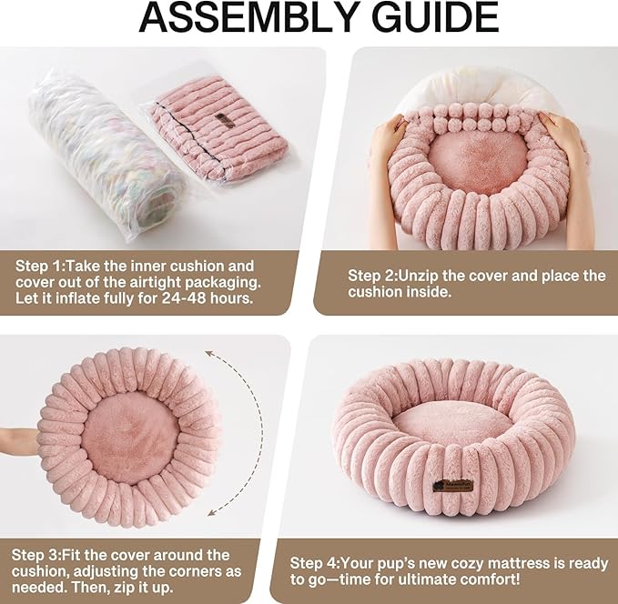 MEWOOFUN Donut Dog Beds for Small Dog, Calming Bed Round Cute Puppy Bed with Non-Slip Bottom, Fluffy Washable Pet Bed for Puppy and Kitten (Pink, S (25x25x7))