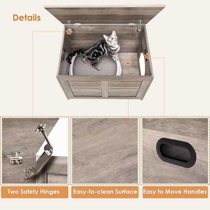 DINZI LVJ Litter Box Enclosure, Flip Top Litter Box Furniture, Hidden Cat Washroom, Wooden Cat House, End Table, 31.5" L x 19.7" W x 19.7" H, Good Ventilation, Easy to Assemble, Greige
