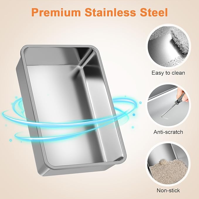 URPOWER Stainless Steel Cat Litter Box with Lid Extra Large Enclosed Litter Box for Cats Non-Sticky Metal Pan with High Sided Enclosure & Scoop, Front & Top Entry, Anti-Leakage, Easy Cleaning