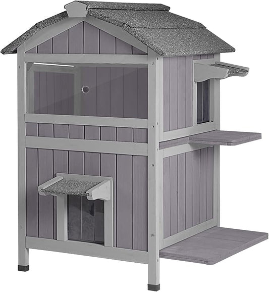 Aivituvin Outdoor Cat House，Two-Story Feral Cat Shelter，Weatherproof Cat Enclosure for Winter with Escape Doors