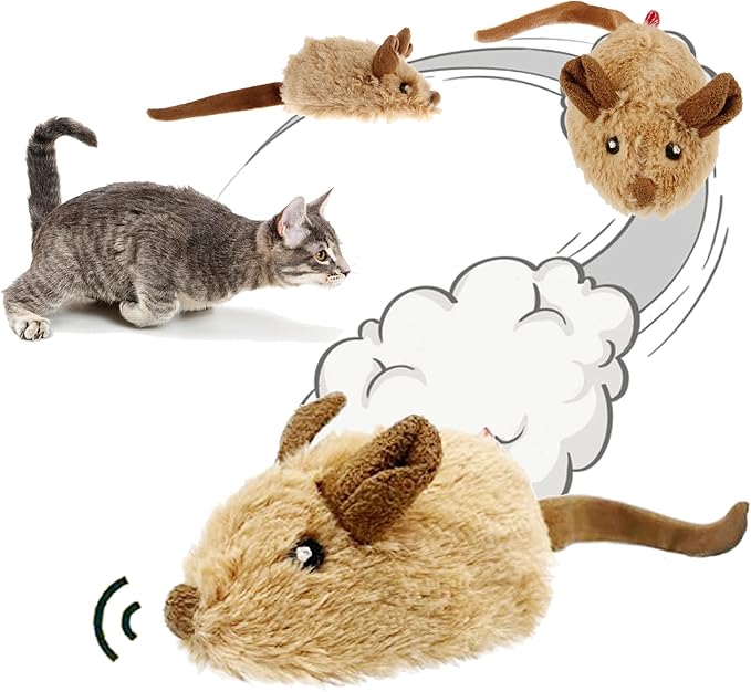 Suhaco Cat Toys Interective Automatic Moving Mouse Kitten Toys with Real Mice Sound Electric Squeaky Random Moving Kitty Toys for Indoor Cats Chasing Self Play Fun Cat Toy for Boredom