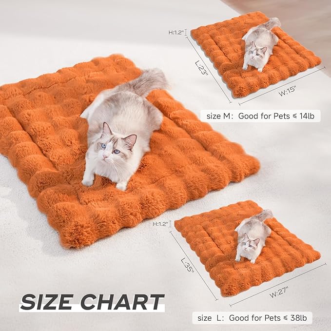 Cat Beds for Indoor Cats Faux Fur Pet Mat Cute Kitten Plush Bed with Non-Slip Bottom for Carriers/Couch Dog & Puppy Friendly 35 x 27 Inch Orange