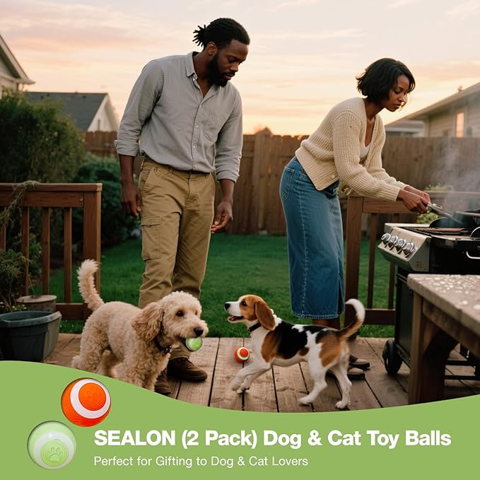 SEALON Electric Interactive Cat Toy Ball(2 Pack) Indoor Cat Play Ball, Suitable for Cats Over 6 Months for Exercise, Weight Loss, and Fun