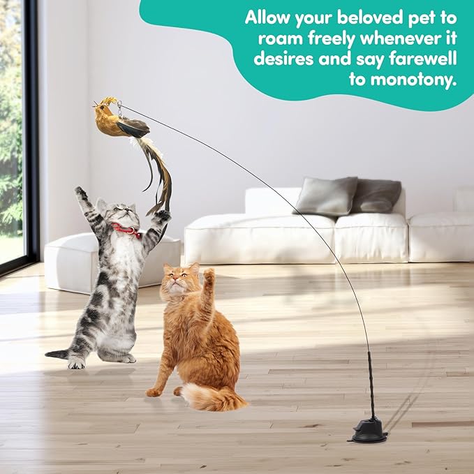 Interactive Cat Toys for Bored Indoor Adult Cats Suction Cup Cat Toy Bird Simulation Feather Toys