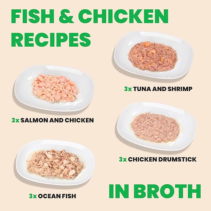 almo nature Wet Cat Food HQS Natural Rotational Diet Fish Selection & Chicken Drumstick - Variety Pack, Grain Free, Additive Free, Highly Digestible, Preservative Free 2.47-oz, 24 Pack