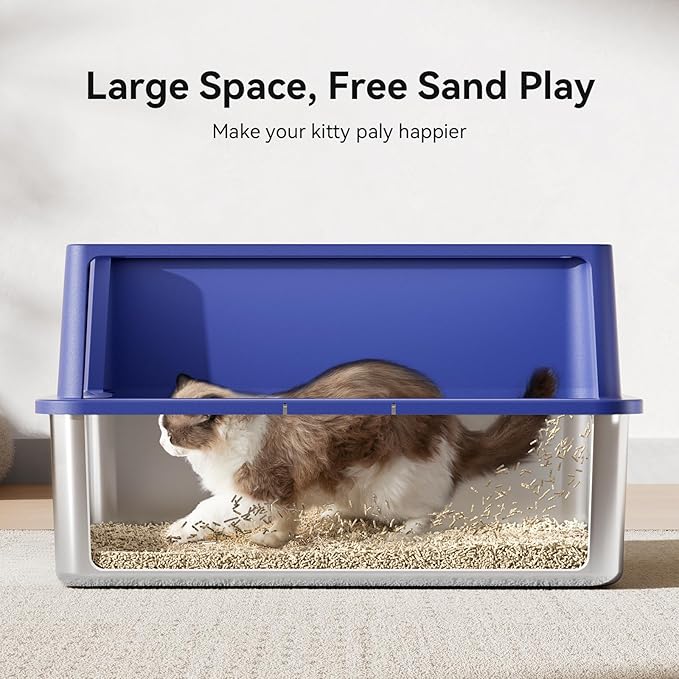 28" Extra Large Stainless Steel Cat Litter Boxes with Lid Metal Cat Litterbox Pan for Big Cats and Multiple Cats, Anti-Leakage, Easy Cleaning, Include Scoop
