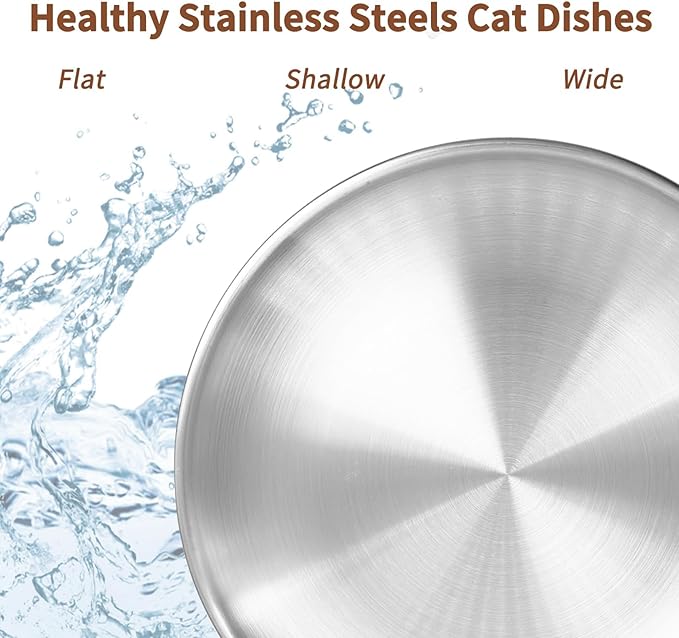 Fhiny 12 PCS Stainless Steel Cat Dish Set, 5.5", Wide Whisker Friendly Cat Bowls Shallow Kitten Feeding Plate Replacement Basic Small Pet Bowl Metal Flat Cat Dish for Stray Cats Dogs (5.5" Dia)