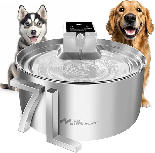 Meill Cat Water Fountain Stainless Steel, 236oz/7L Large Capacity Battery Operated Pet Water Fountain Indoor, Cordless Automatic Cat Water Dispenser for Drinking, Suitable for Large Dogs and Cats