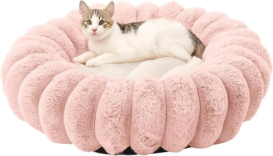 Donut Cat Bed Soft Plush Pet Bed Flower Fluffy Round Cat Couch Washable Anti-Slip Dog Bed Cute Puppy Bedsure for Small Dog Kitten