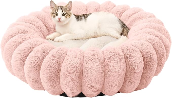Soft Donut Cat Bed Cushion Round Washable Dog Bed Fluffy Washable Calming Pet Mat Bedsure for Medium Large Indoor