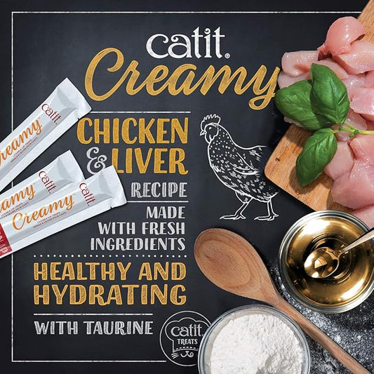 Catit Creamy Lickable Cat Treat, Healthy Cat Treat, Chicken & Liver, 12 Pack