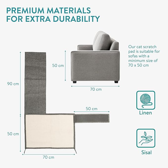 Navaris Cat Scratch Mat Sofa Protector - Natural Sisal Furniture Protector Scratching Pad for Cats - Scratch Carpet for Couch, Sofa, Chair