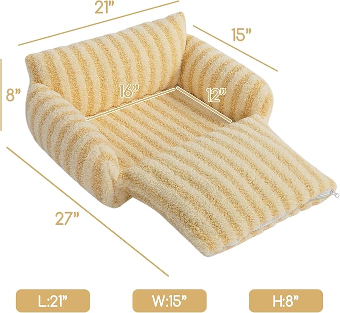 Hollypet Cat Bed Fluffy Plush Mutifuctional Double-Layer Soft Pet Couch Orthopedic Sofa Nest Beds for Small Cats and Dogs, Yellow (21x15x8 inch)